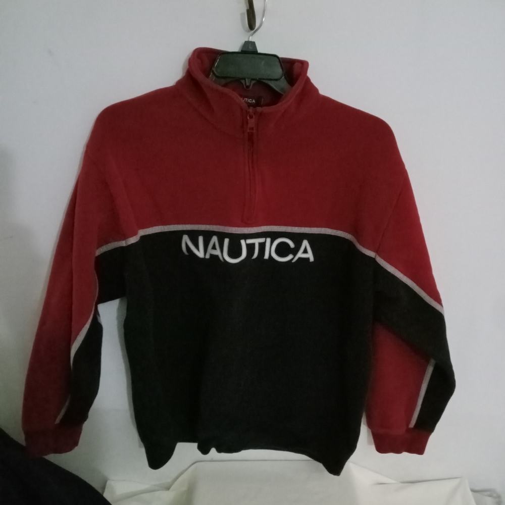 Nautica Men's Red and Black Sweater Zippered Jacket.